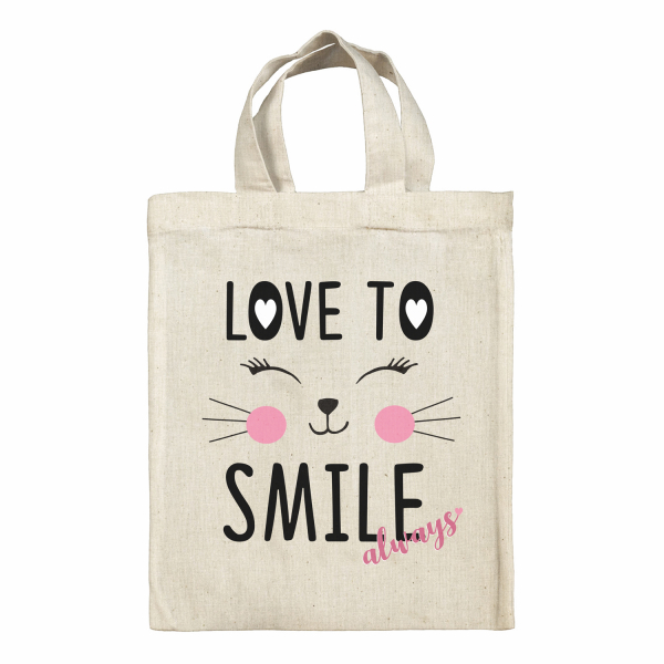 Borsa tote bag, contenitore porta-pranzo personalizzato - Love to smile always