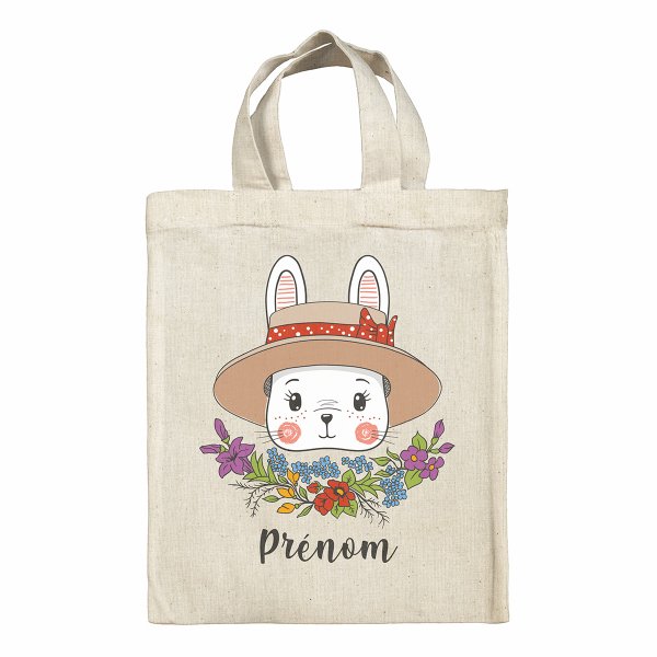 Borsa tote bag di Pasqua personalizzata - Coniglietta, con cappello