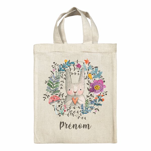 Borsa tote bag di Pasqua personalizzata - Coniglietta, motivo: floreale