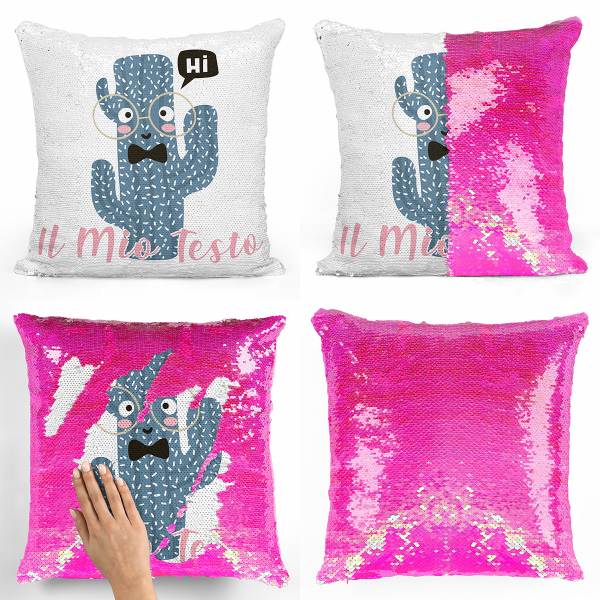 Cuscino con paillette, magico, personalizzato - Cactus