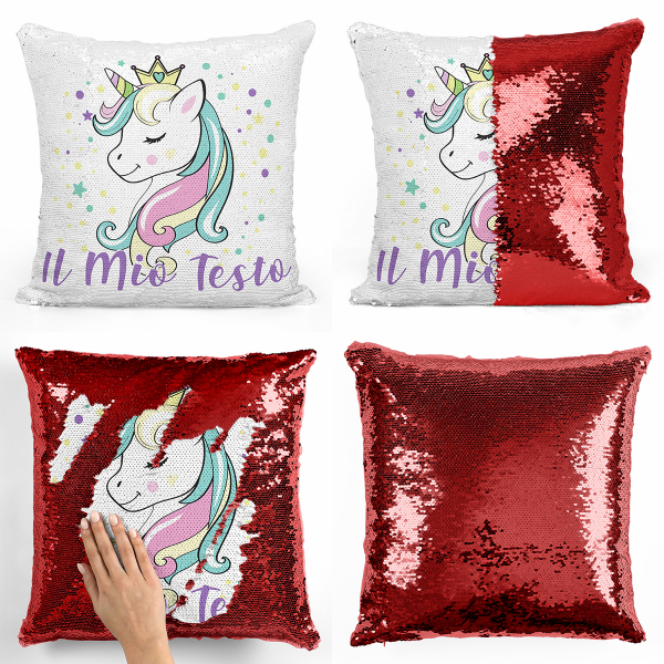 Cuscino con paillette, magico, personalizzato - Principessa, unicorno