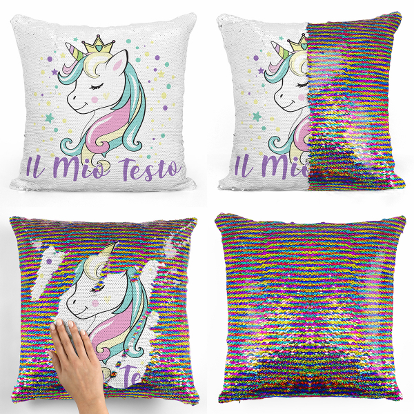 Cuscino con paillette, magico, personalizzato - Principessa, unicorno