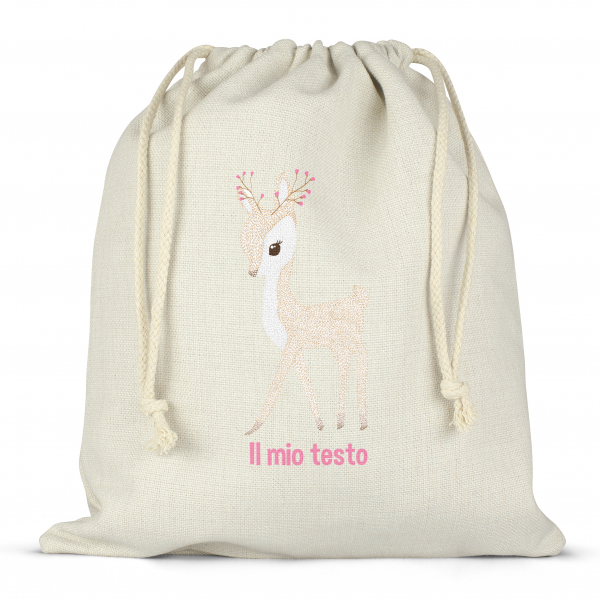Borsa per contenitore porta-pranzo, con lacci, personalizzata - Cerbiatto