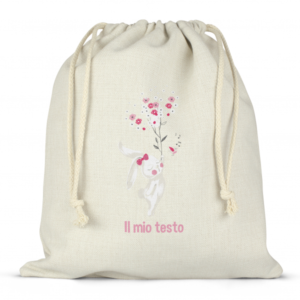 Borsa per contenitore porta-pranzo, con lacci, personalizzata - Coniglietta