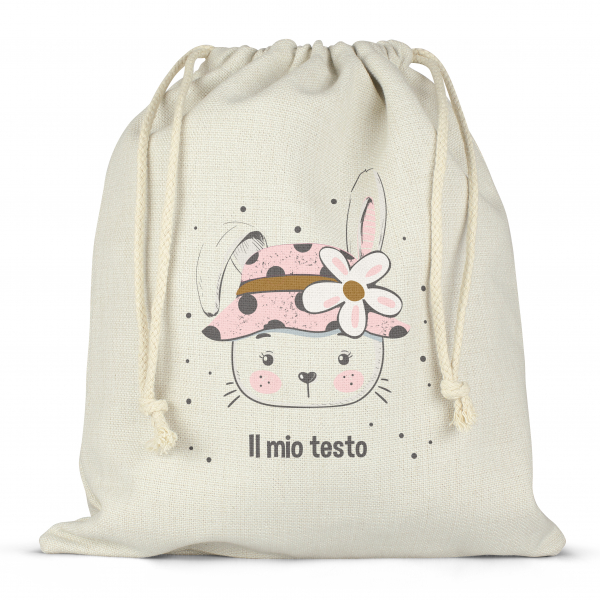 Borsa per contenitore porta-pranzo, con lacci, personalizzata - Coniglietta, motivo: floreale
