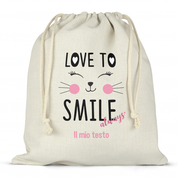 Borsa per contenitore porta-pranzo, con lacci, personalizzata - Love to smile always