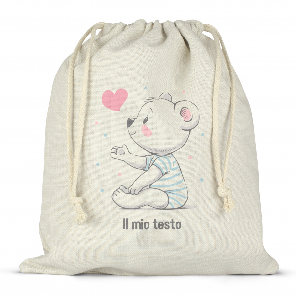 Borsa per contenitore porta-pranzo, con lacci, personalizzata - Orsacchiotto