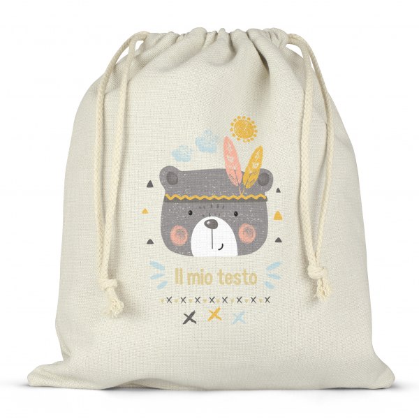 Borsa per contenitore porta-pranzo, con lacci, personalizzata - Orsacchiotto indiano