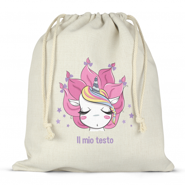Borsa per contenitore porta-pranzo, con lacci, personalizzata - Unicorno, stelle