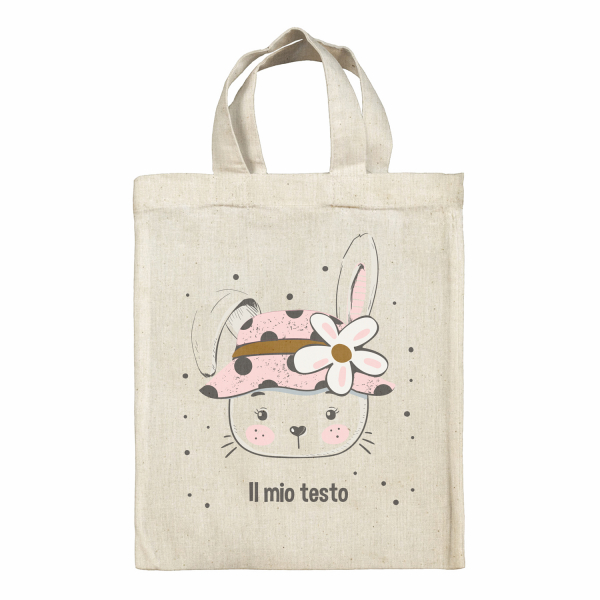 Borsa tote bag, contenitore porta-pranzo personalizzato - Coniglietta, motivo: floreale