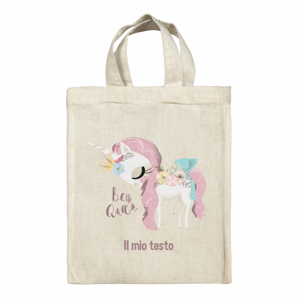 Borsa tote bag, contenitore porta-pranzo personalizzato - Unicorno, Be the Queen
