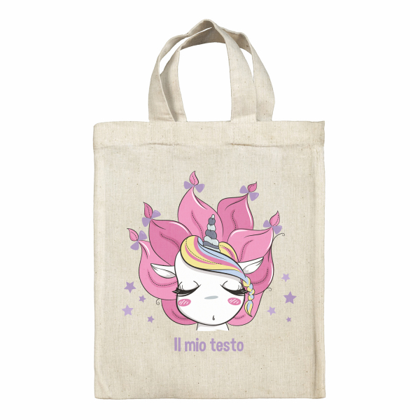 Borsa tote bag, contenitore porta-pranzo personalizzato - Unicorno, stelle