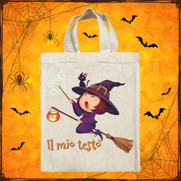 Borsa tote bag di Halloween personalizzata - Strega sulla scopa
