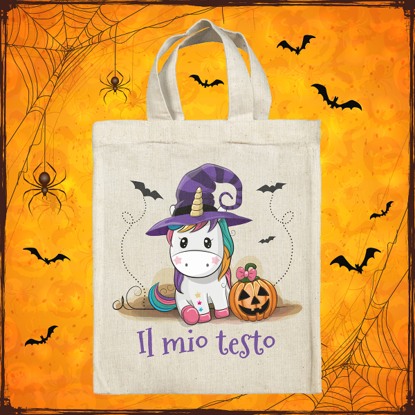 Borsa tote bag di Halloween personalizzata - Unicorno strega
