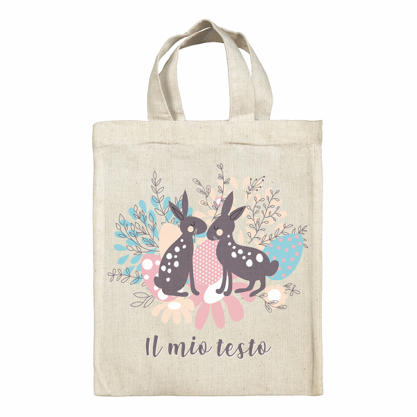 Borsa tote bag di Pasqua personalizzata - Conigli, uova