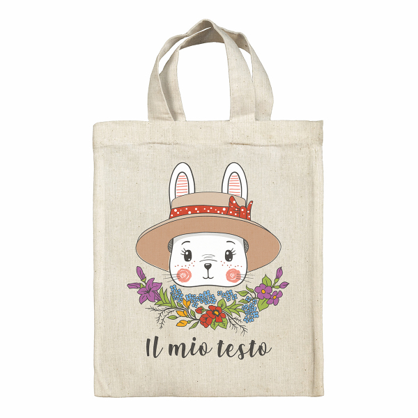 Borsa tote bag di Pasqua personalizzata - Coniglietta, con cappello