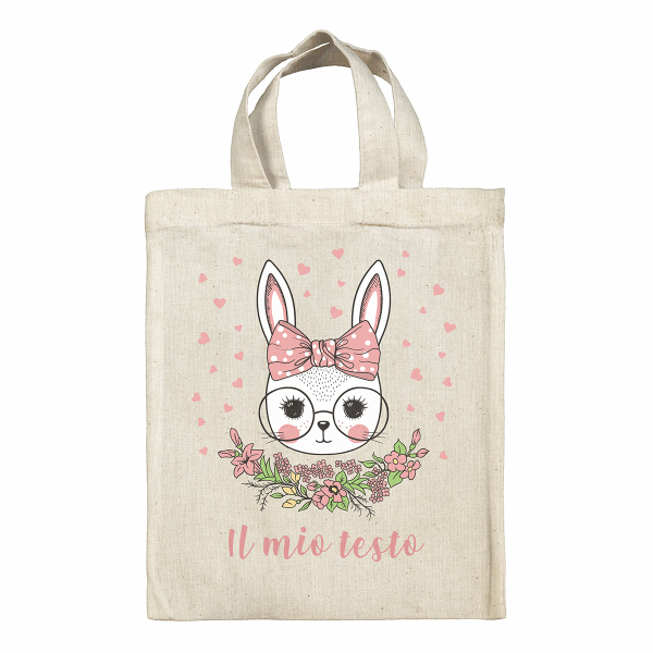 Borsa tote bag di Pasqua personalizzata - Coniglietta, cuori