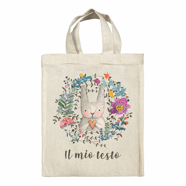Borsa tote bag di Pasqua personalizzata - Coniglietta, motivo: floreale