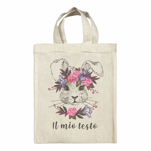 Borsa tote bag di Pasqua personalizzata - Coniglietta, motivo: floreale