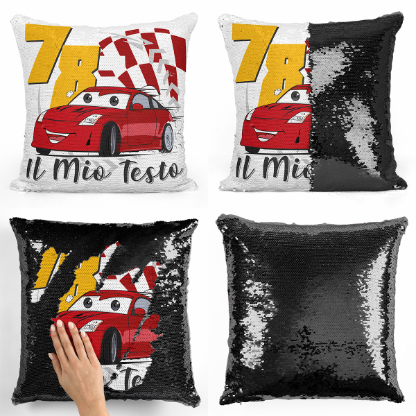 Cuscino con paillette, magico, personalizzato - Auto da corsa