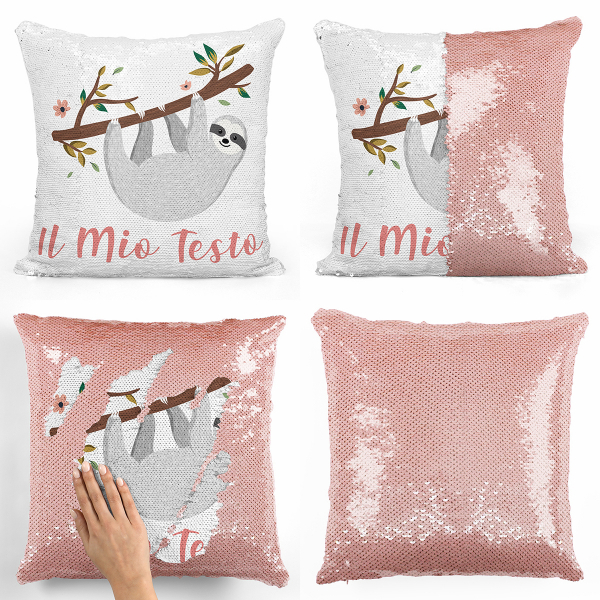 Cuscino con paillette, magico, personalizzato - Bradipi