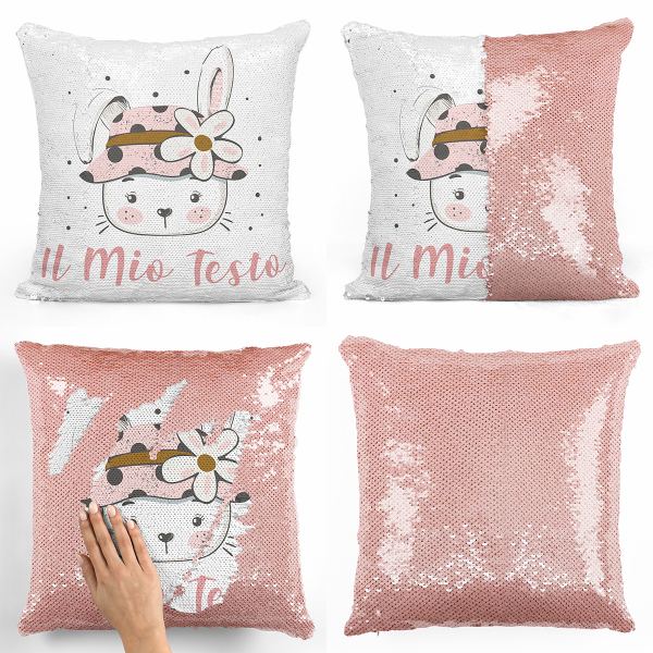 Cuscino con paillette, magico, personalizzato - Coniglietta, motivo: floreale