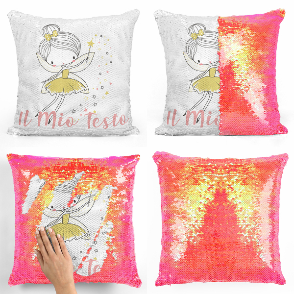 Cuscino con paillette, magico, personalizzato - Fata