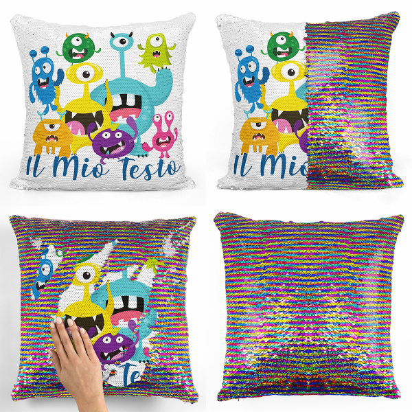 Cuscino con paillette, magico, personalizzato - Piccoli mostri