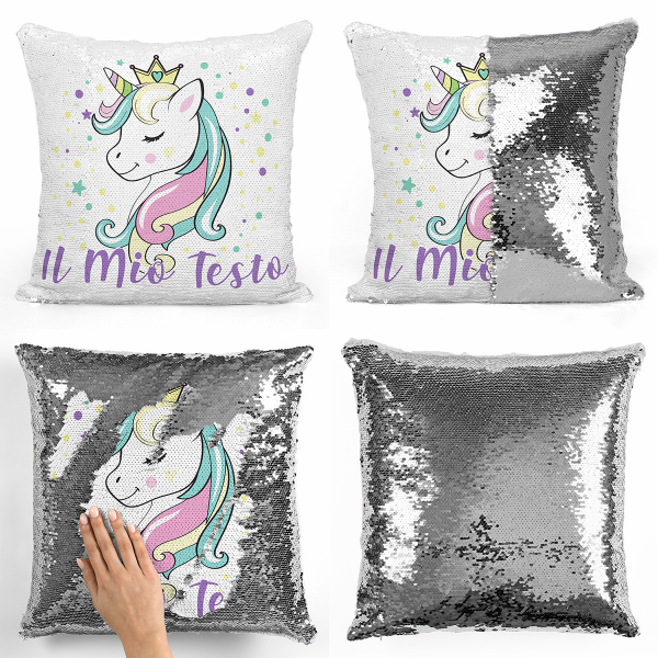Cuscino con paillette, magico, personalizzato - Principessa, unicorno