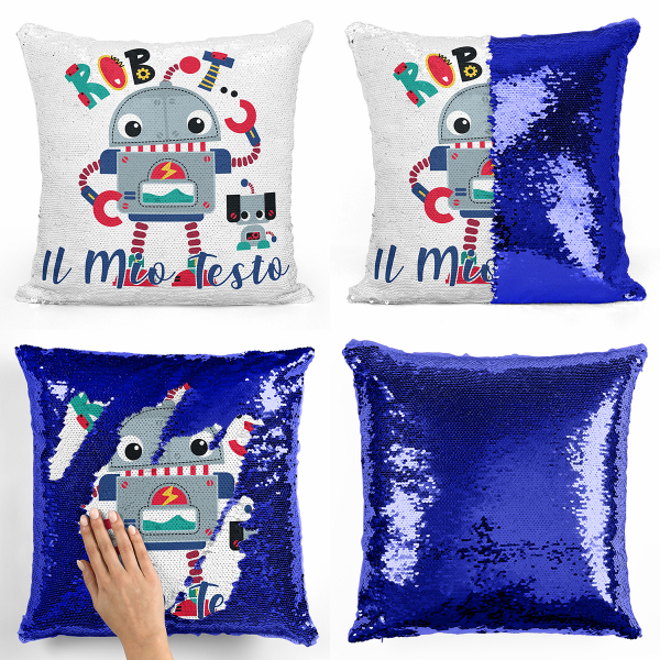 Cuscino con paillette, magico, personalizzato - Robot