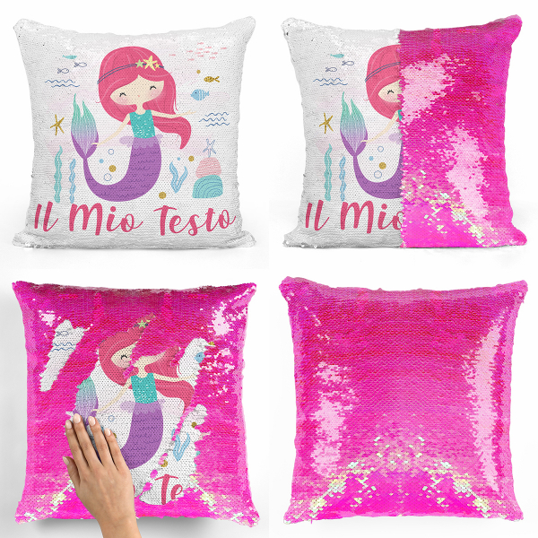 Cuscino con paillette, magico, personalizzato - Sirena, oceano