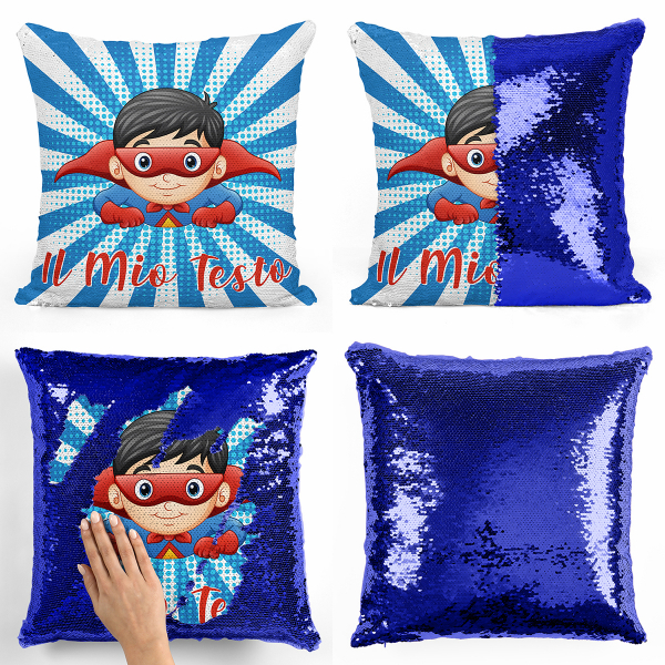 Cuscino con paillette, magico, personalizzato - Super-eroi