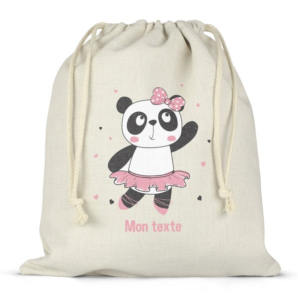 Borsa per contenitore porta-pranzo, con lacci, personalizzata - Ballerina, panda