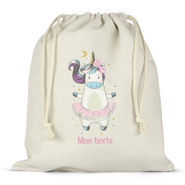 Borsa per contenitore porta-pranzo, con lacci, personalizzata - Ballerina, unicorno