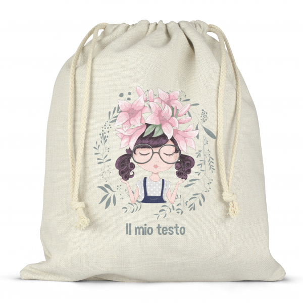 Borsa per contenitore porta-pranzo, con lacci, personalizzata - Bimba