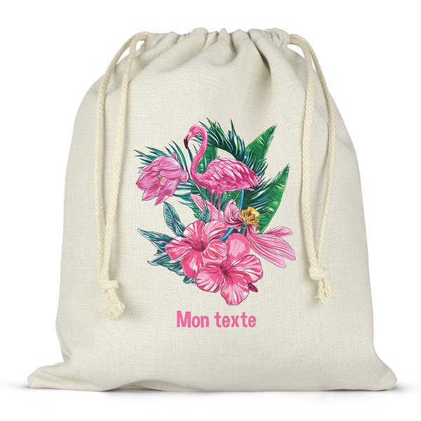 Borsa per contenitore porta-pranzo, con lacci, personalizzata - Fenicottero rosa