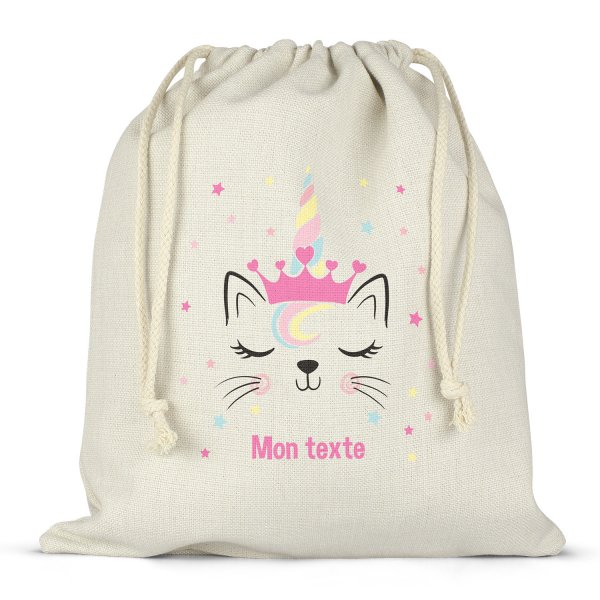 Borsa per contenitore porta-pranzo, con lacci, personalizzata - Gatto, unicorno