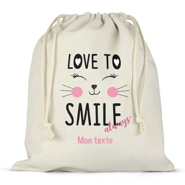 Borsa per contenitore porta-pranzo, con lacci, personalizzata - Love to smile always