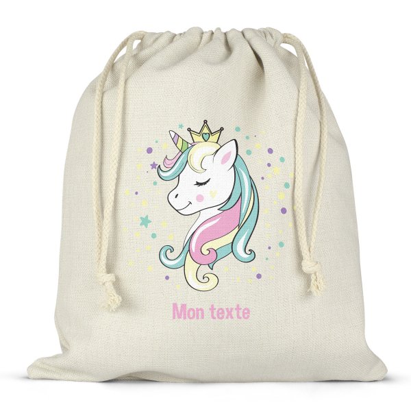 Borsa per contenitore porta-pranzo, con lacci, personalizzata - Principessa, unicorno