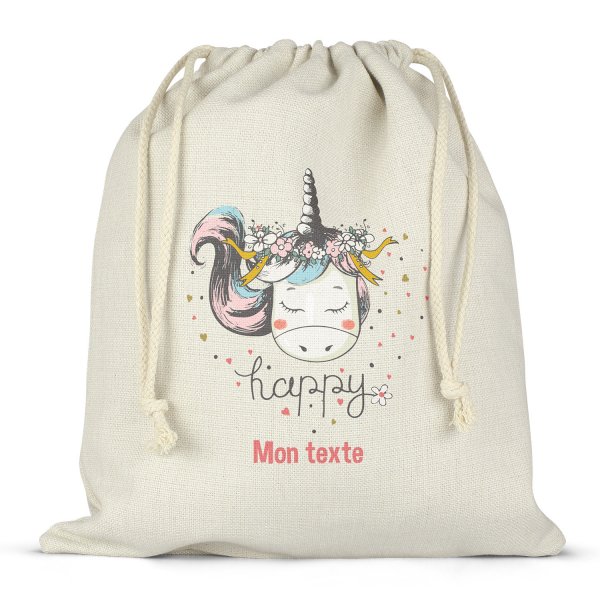 Borsa per contenitore porta-pranzo, con lacci, personalizzata - Unicorno