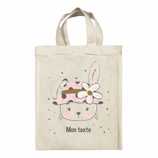 Borsa tote bag, contenitore porta-pranzo personalizzato - Coniglietta, motivo: floreale