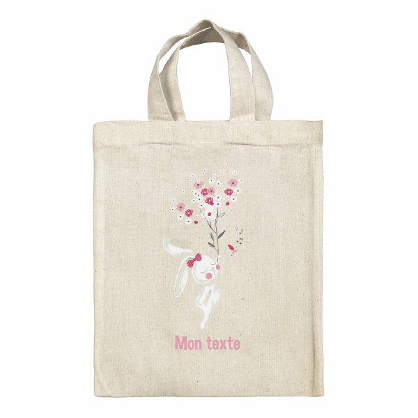 Borsa tote bag, contenitore porta-pranzo personalizzato - Coniglietta, motivo: floreale