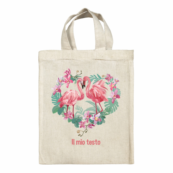 Borsa tote bag, contenitore porta-pranzo personalizzato - Fenicotteri rosa, cuore