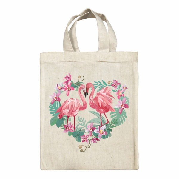 Borsa tote bag, contenitore porta-pranzo personalizzato - Fenicotteri rosa, cuore