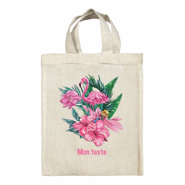 Borsa tote bag, contenitore porta-pranzo personalizzato - Fenicottero rosa tropicale