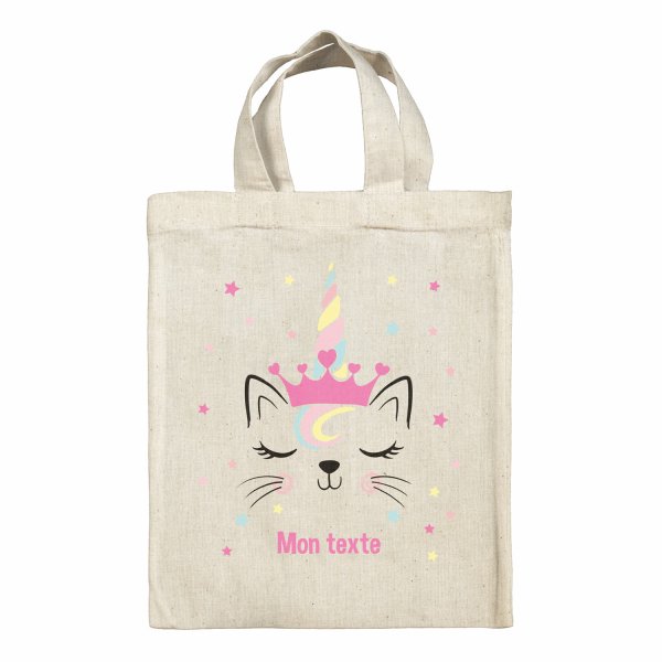 Borsa tote bag, contenitore porta-pranzo personalizzato - Gatto, unicorno