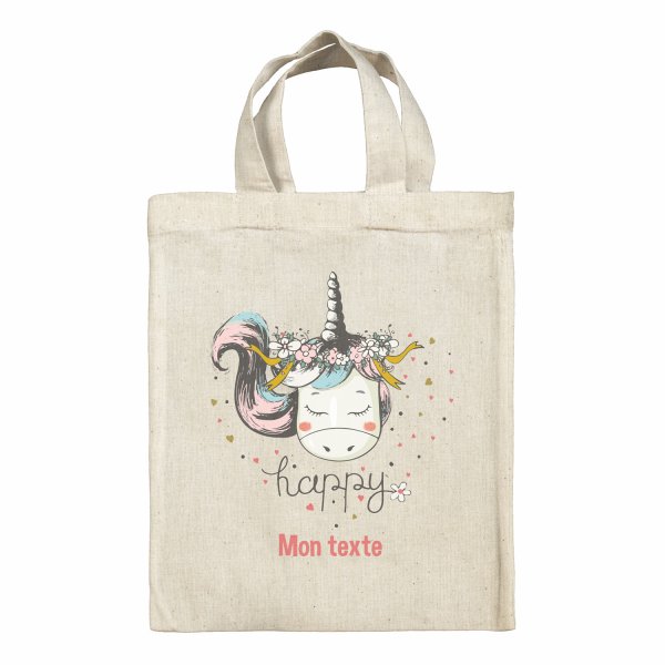 Borsa tote bag, contenitore porta-pranzo personalizzato - Unicorno, cuori