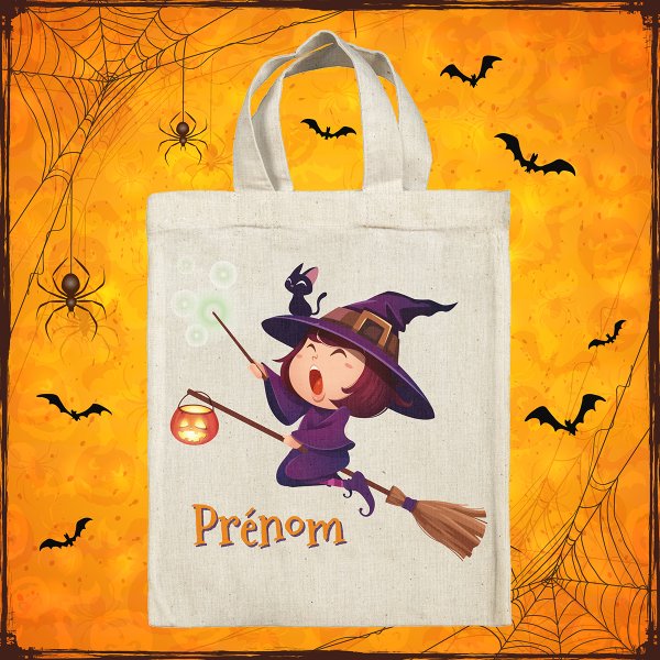 Borsa tote bag di Halloween personalizzata - Strega sulla scopa