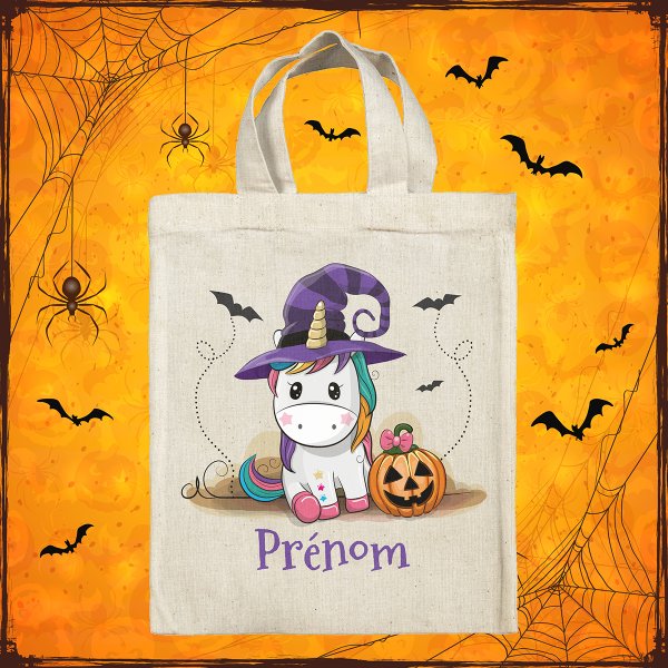 Borsa tote bag di Halloween personalizzata - Unicorno strega