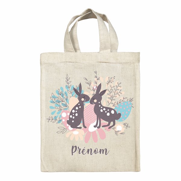 Borsa tote bag di Pasqua personalizzata - Conigli, uova